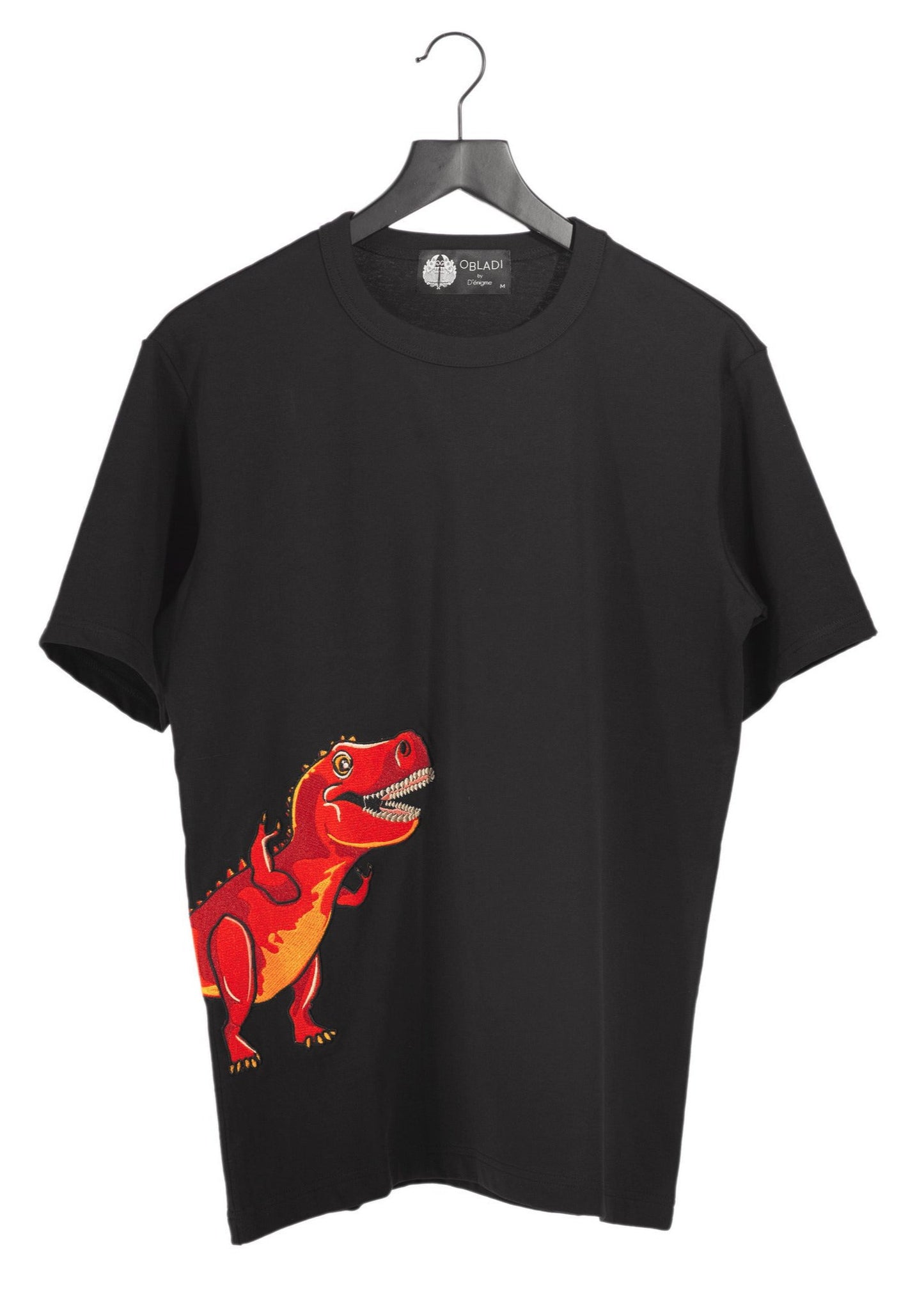 Embroidery Dinosaur on Black T-Shirt