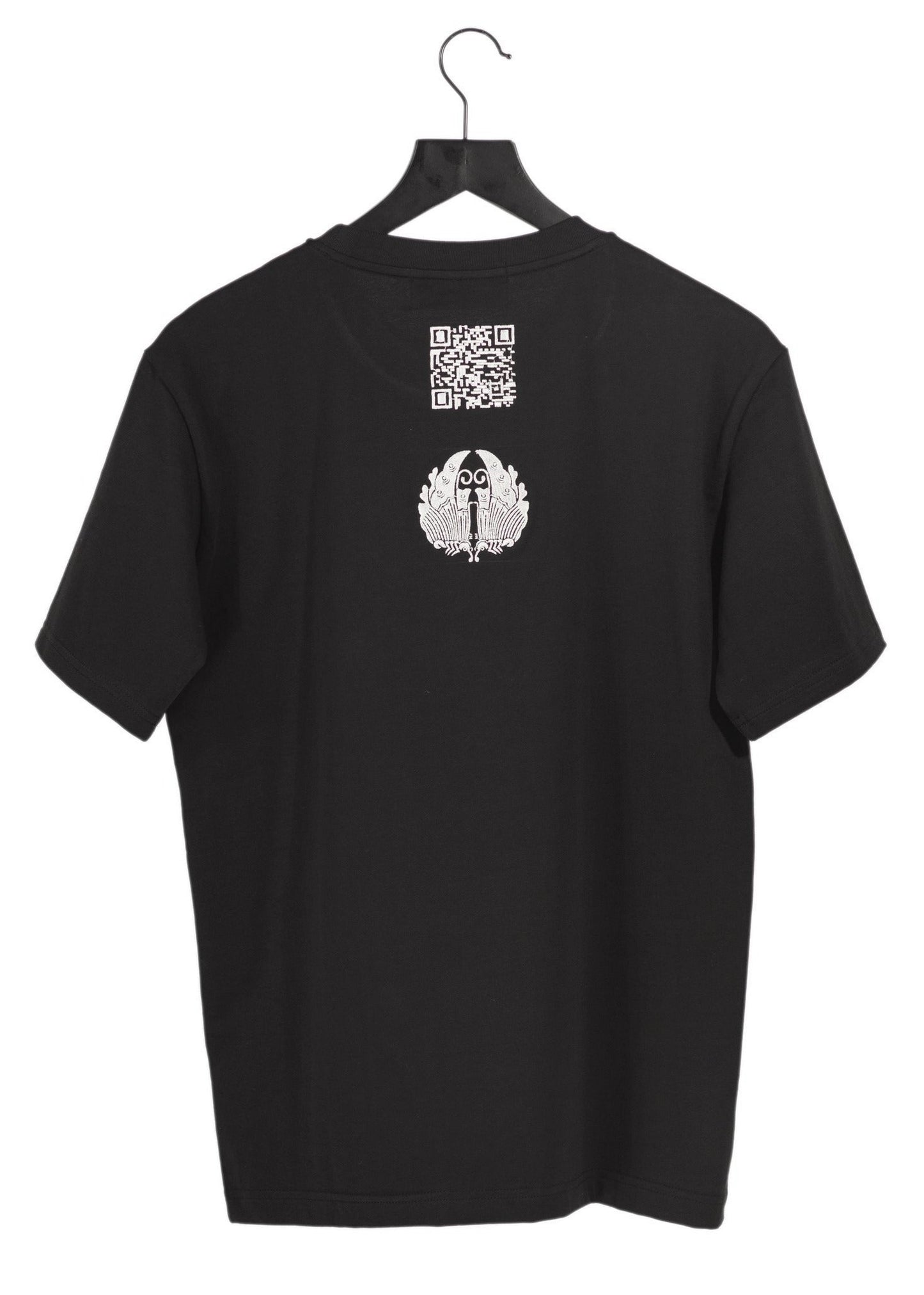 Embroidered Qr Code White and Black T-Shirt