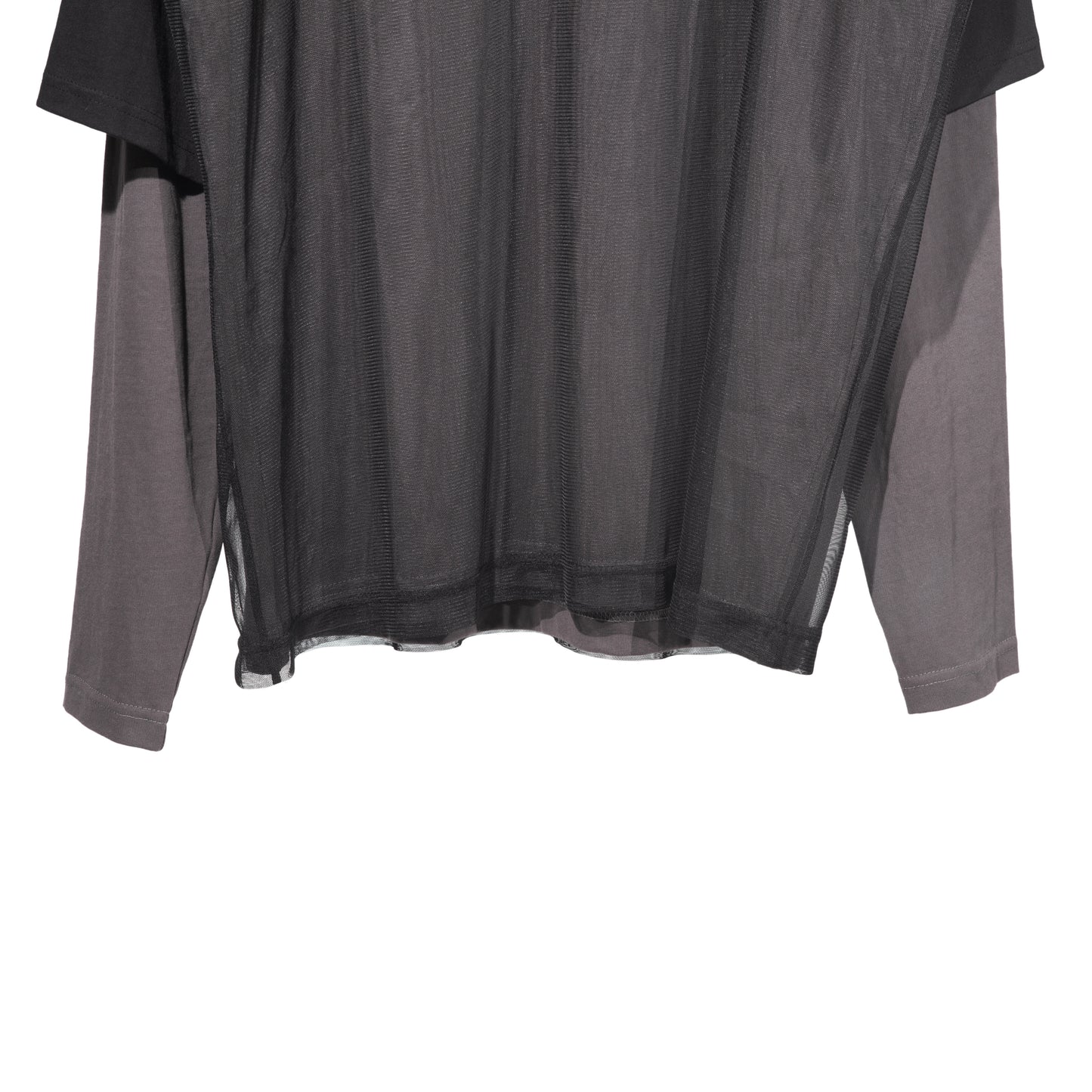 Two Layers Mesh T-shirt outside Grey Oversized Hoodie