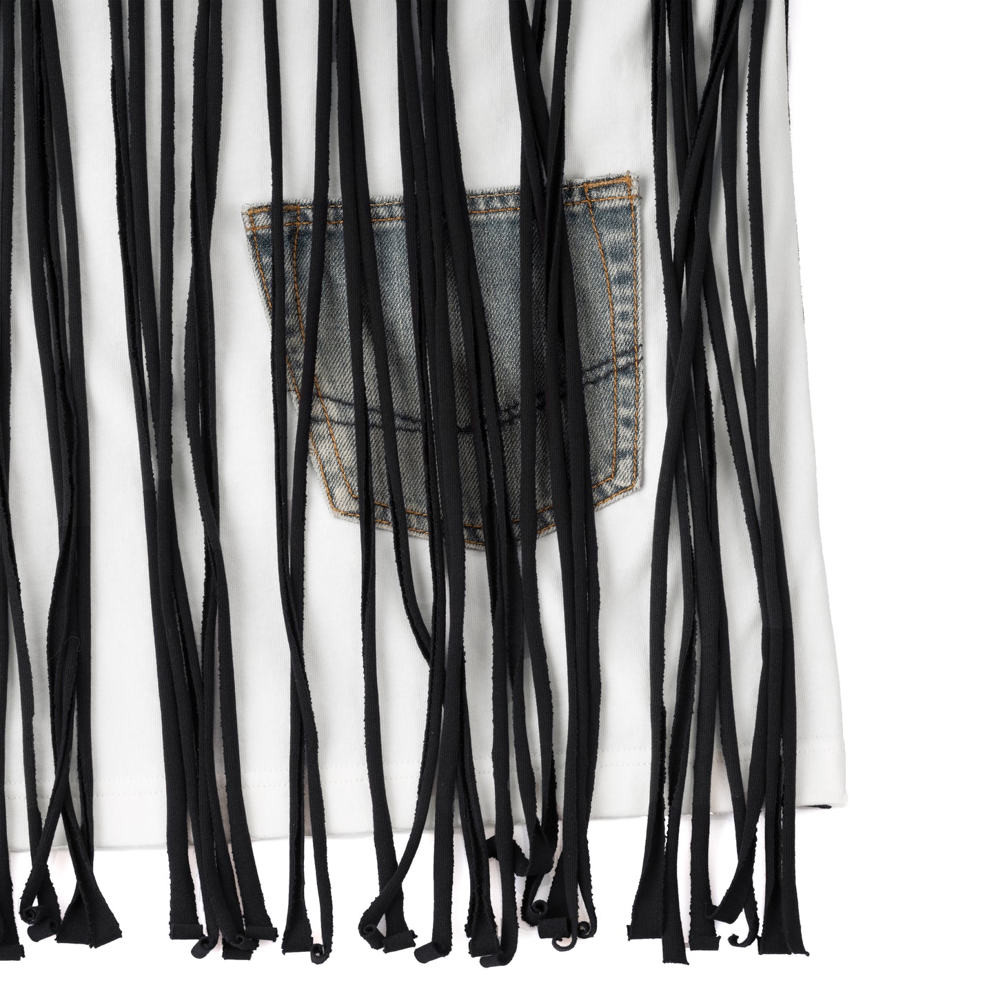 Two-Layer Fringe-Cut T-Shirt With Jeans Pocket