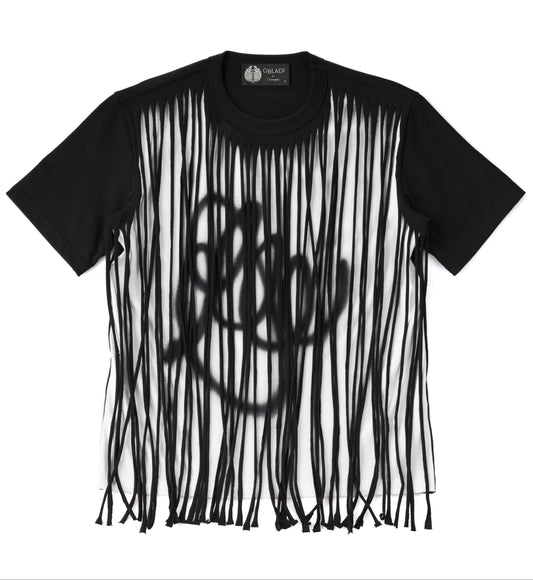 Two-Layer Fringe-Cut T-Shirt With Airbrush Paint