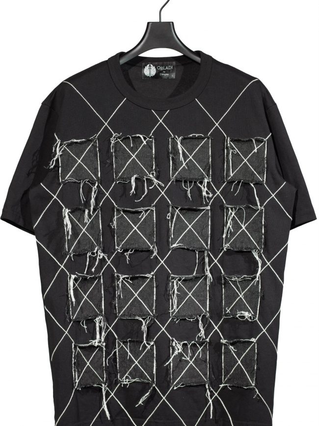 Denim rectangle patchwork t-shirt